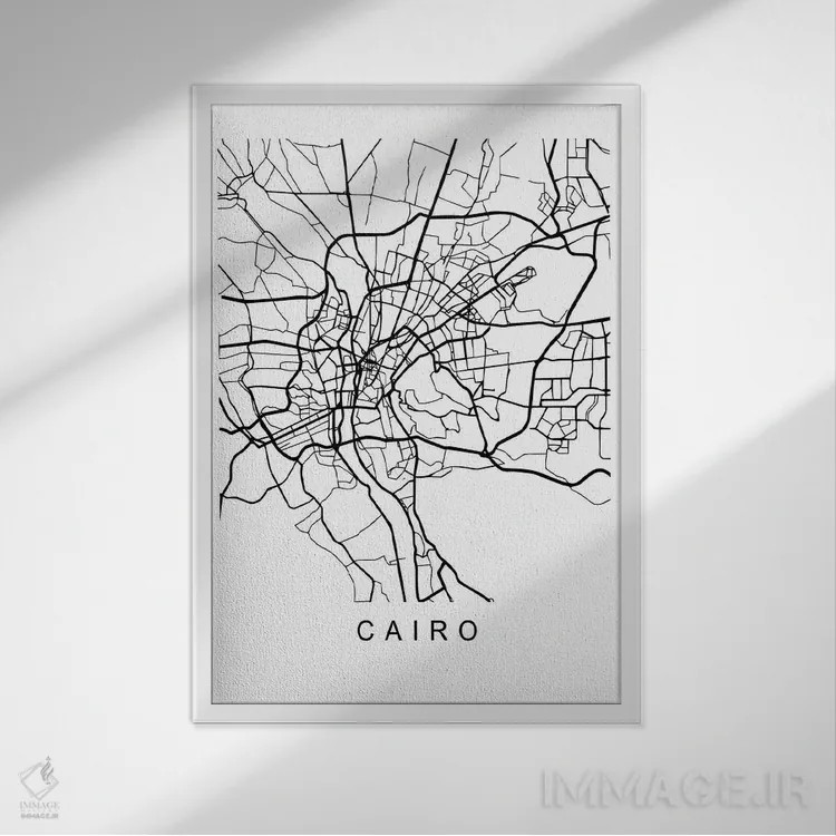 تابلو دکوراتیو نقشه قاهره اثر پیکسی پیپر - نمای قابدار سفید