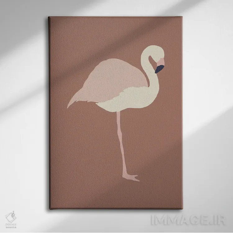 تابلو مینیمال فلامینگو پاییزی اثر پیکسی پیپر - نمای روبهرو روی دیوار