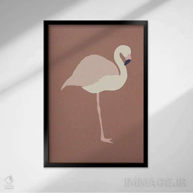 تابلو مینیمال فلامینگو پاییزی اثر پیکسی پیپر - نمای قابدار مشکی