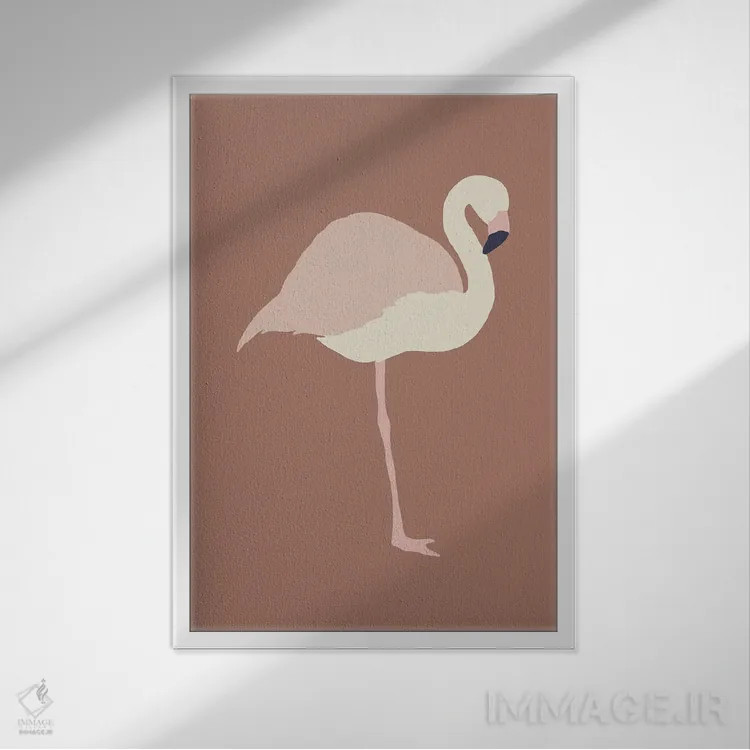 تابلو مینیمال فلامینگو پاییزی اثر پیکسی پیپر - نمای قابدار سفید