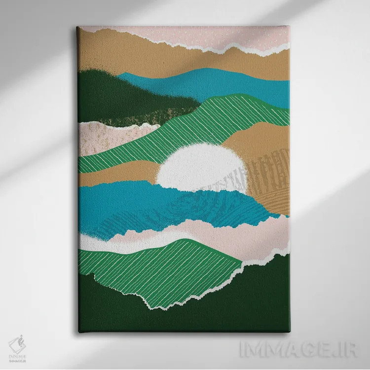 تابلو مینیمال خورشید در حال طلوع جنگل انتزاعی اثر پیکسی پیپر - نمای روبهرو روی دیوار