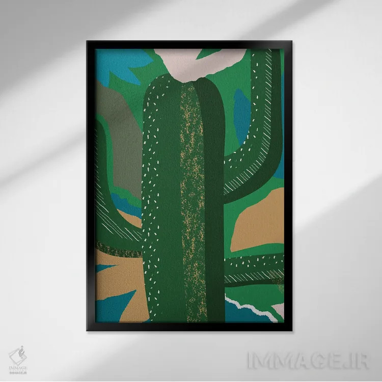 تابلو مینیمال کاکتوس جنگلی انتزاعی اثر پیکسی پیپر - نمای قابدار مشکی
