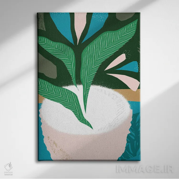 تابلو مینیمال گلدان گیاه جنگل انتزاعی اثر پیکسی پیپر - نمای روبهرو روی دیوار