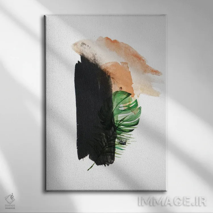 تابلو مینیمال ضربه قلم های انتزاعی اگزوتیک اثر پیکسی پیپر - نمای روبهرو روی دیوار