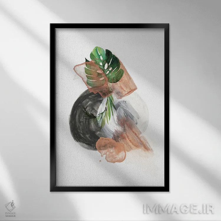 تابلو مینیمال انتزاعی گرد اگزوتیک اثر پیکسی پیپر - نمای قابدار مشکی