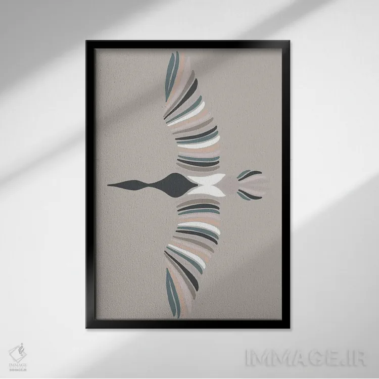 تابلو مینیمال پرنده الهام گرفته اثر پیکسی پیپر - نمای قابدار مشکی