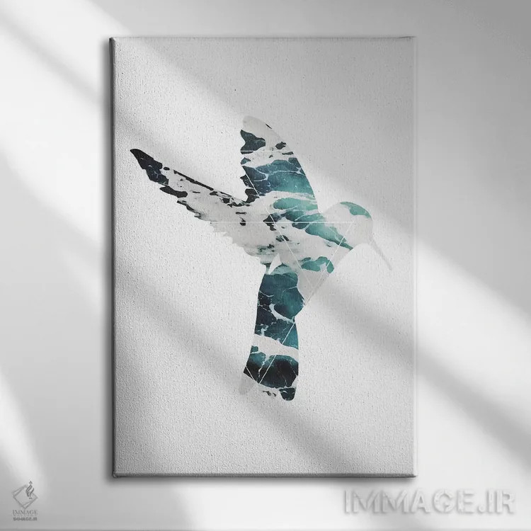 تابلو دکوراتیو پرنده دریای آبی اثر پیکسی پیپر - نمای روبهرو روی دیوار