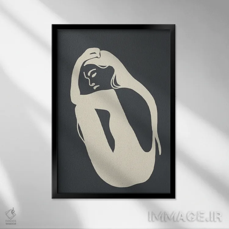 تابلو مینیمال سیلوئت زنانه سیاه کم رنگ الهام گرفته اثر پیکسی پیپر - نمای قابدار مشکی