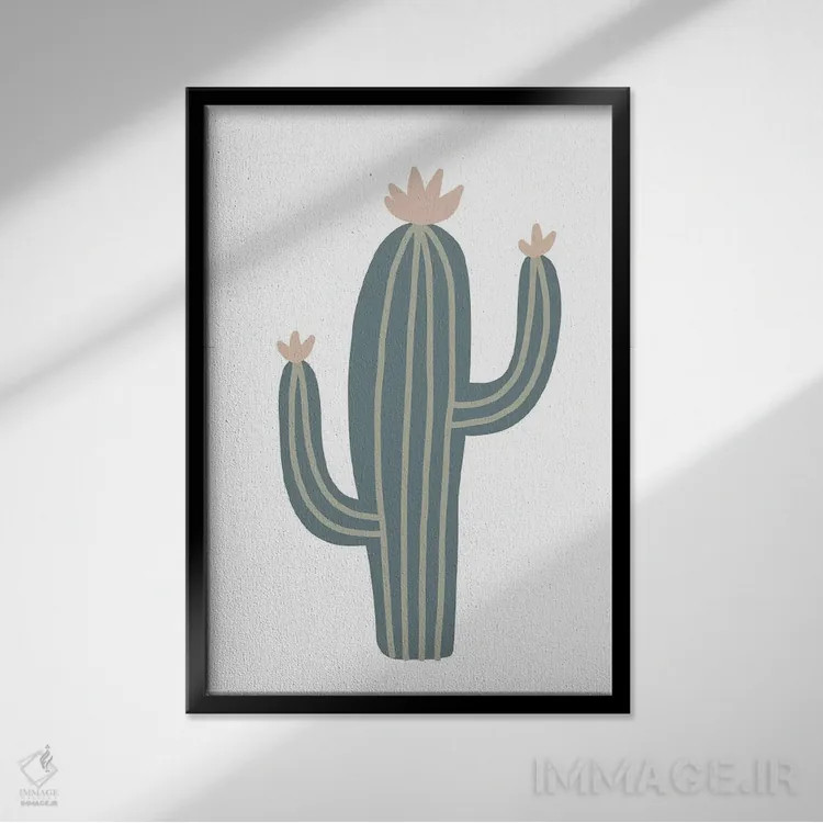 تابلو مینیمال کاکتوس طبیعی الهام گرفته اثر پیکسی پیپر - نمای قابدار مشکی