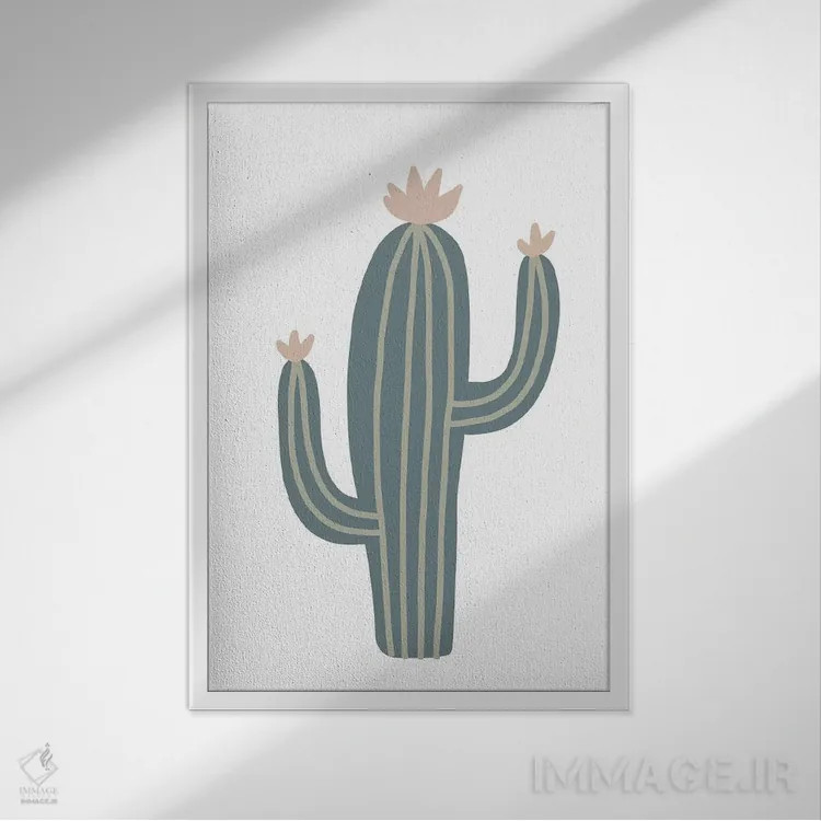 تابلو مینیمال کاکتوس طبیعی الهام گرفته اثر پیکسی پیپر - نمای قابدار سفید