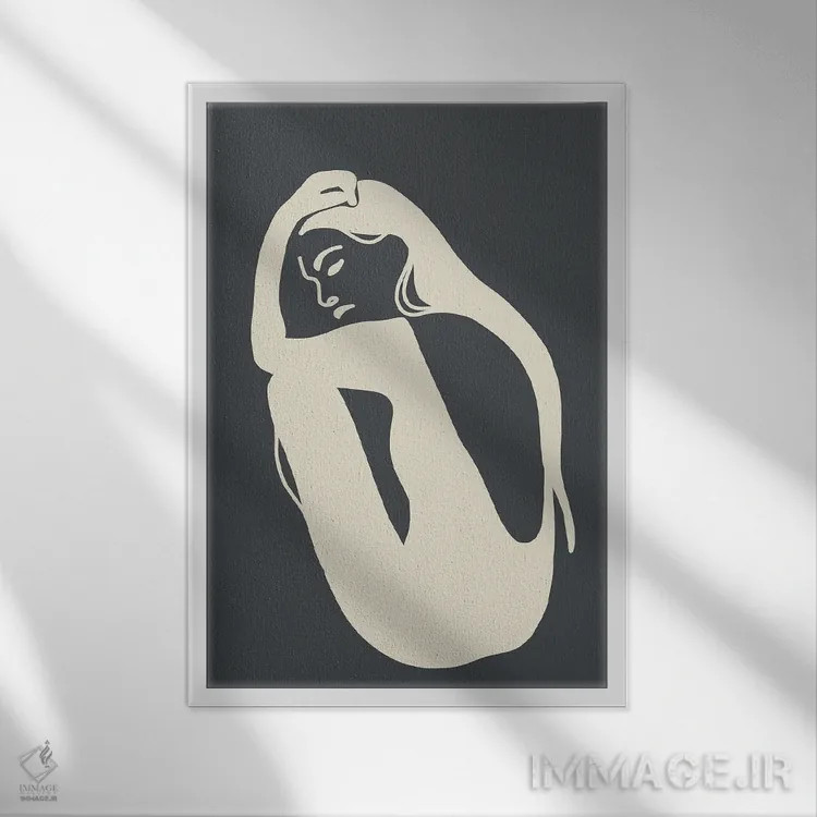 تابلو مینیمال سیلوئت زنانه سیاه کم رنگ الهام گرفته اثر پیکسی پیپر - نمای قابدار سفید