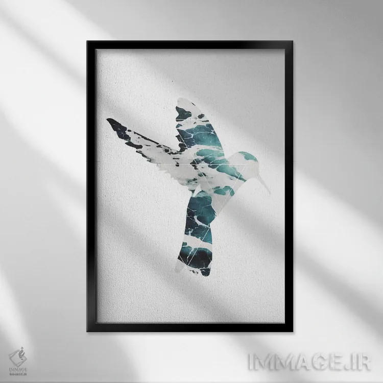 تابلو دکوراتیو پرنده دریای آبی اثر پیکسی پیپر - نمای قابدار مشکی