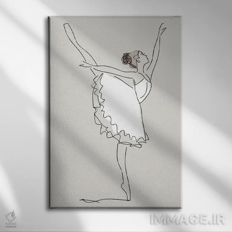 تابلو مینیمال خط بالرین سنگی الهام گرفته اثر پیکسی پیپر - نمای روبهرو روی دیوار