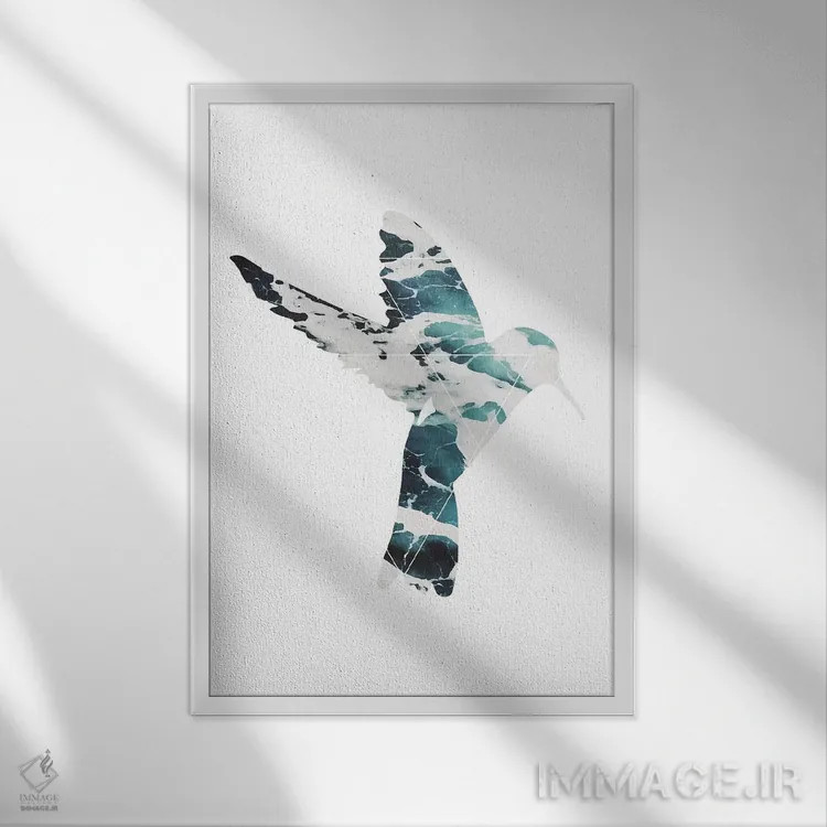 تابلو دکوراتیو پرنده دریای آبی اثر پیکسی پیپر - نمای قابدار سفید