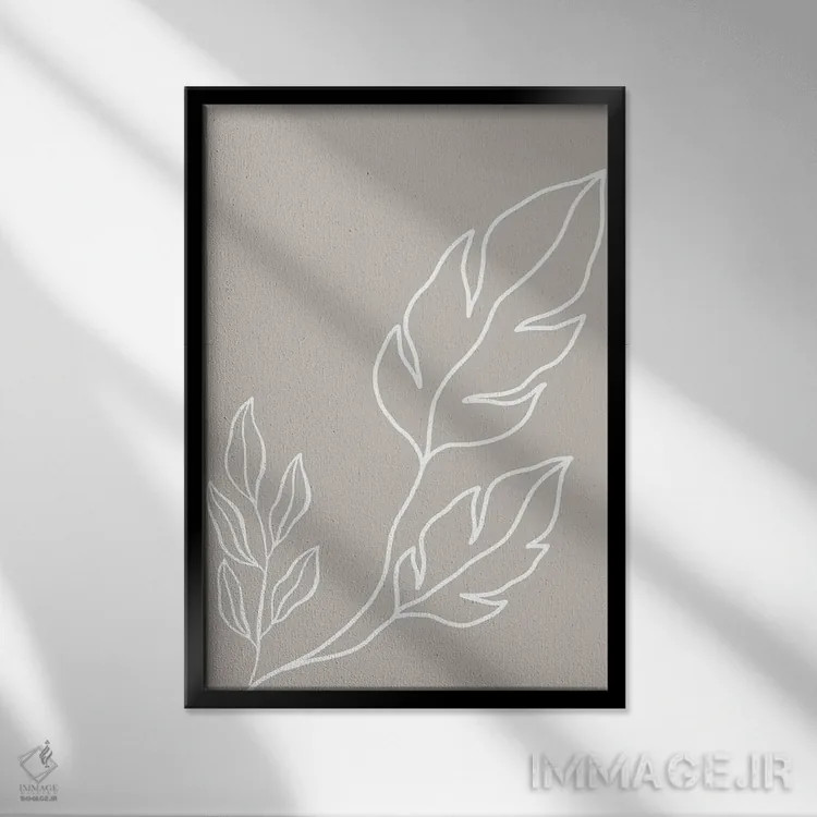 تابلو مینیمال سیلوئت خطی گیاه سنگی الهام گرفته اثر پیکسی پیپر - نمای قابدار مشکی