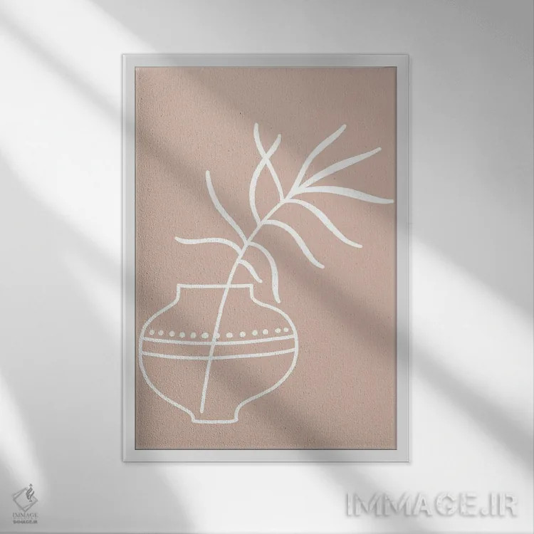 تابلو مینیمال سیلوئت خطی گیاه صورتی الهام گرفته اثر پیکسی پیپر - نمای قابدار سفید