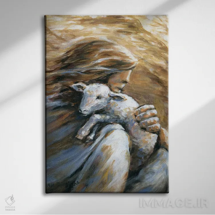 تابلو دکوراتیو عیسی گوسفند گمشده را به خانه می آورد اثر ملانی پایک - نمای روبهرو روی دیوار