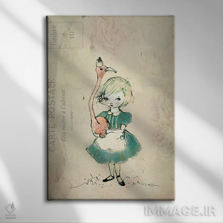 تابلو دکوراتیو دختر فلامینگو اثر پائولا زاکیمی - نمای روبهرو روی دیوار