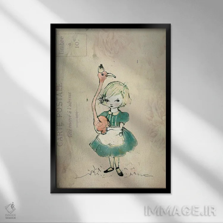 تابلو دکوراتیو دختر فلامینگو اثر پائولا زاکیمی - نمای قابدار مشکی