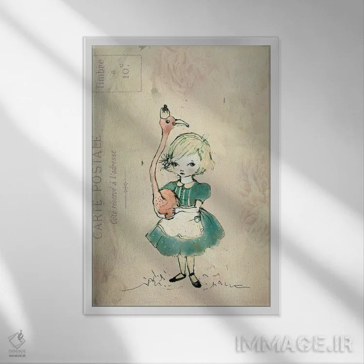 تابلو دکوراتیو دختر فلامینگو اثر پائولا زاکیمی - نمای قابدار سفید