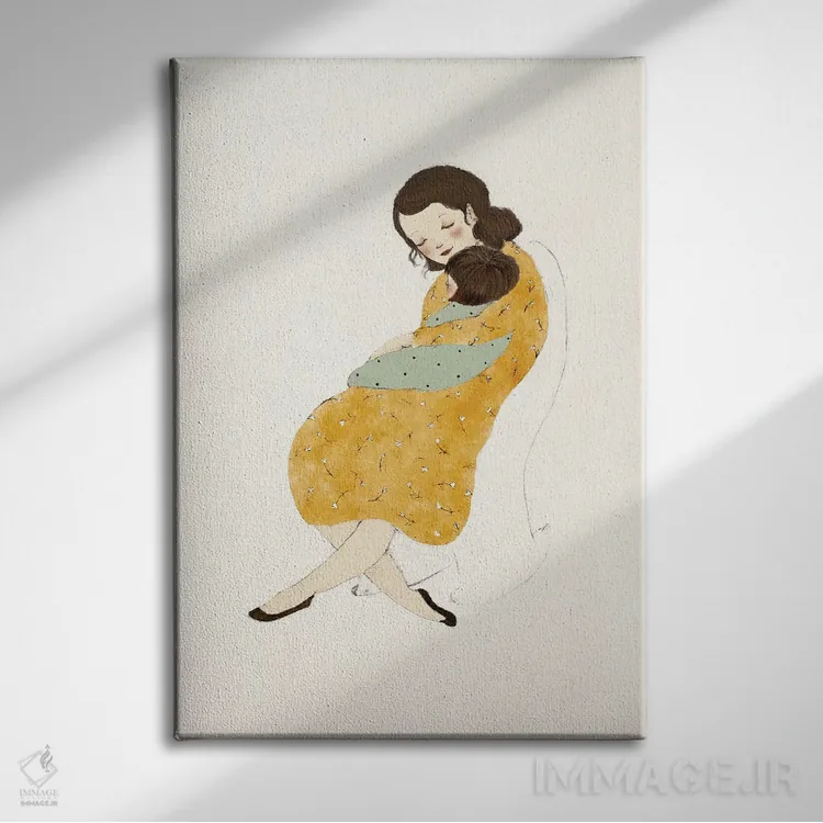 تابلو دکوراتیو مادر و کودک اثر پائولا زاکیمی - نمای روبهرو روی دیوار