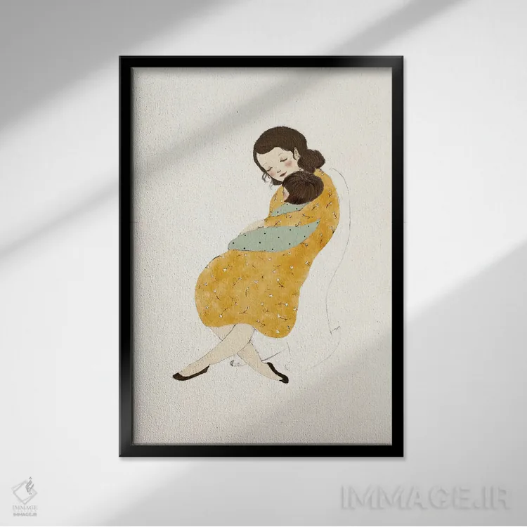 تابلو دکوراتیو مادر و کودک اثر پائولا زاکیمی - نمای قابدار مشکی