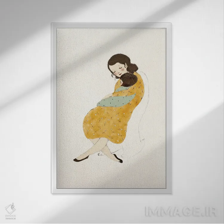 تابلو دکوراتیو مادر و کودک اثر پائولا زاکیمی - نمای قابدار سفید