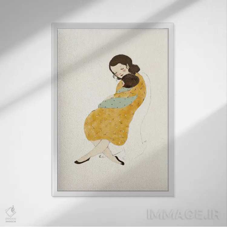 تابلو دکوراتیو مادر و کودک اثر پائولا زاکیمی - نمای قابدار سفید