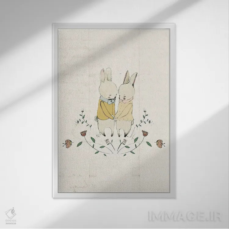 تابلو دکوراتیو خرگوش دوست داشتنی اثر پائولا زاکیمی - نمای قابدار سفید