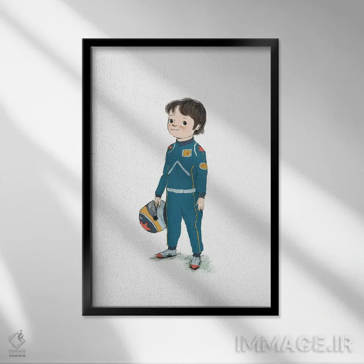 تابلو دکوراتیو راننده ماشین مسابقه اثر پائولا زاکیمی - نمای قابدار مشکی
