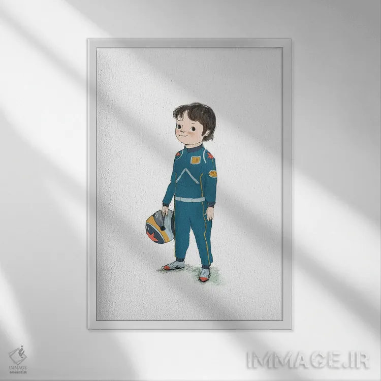 تابلو دکوراتیو راننده ماشین مسابقه اثر پائولا زاکیمی - نمای قابدار سفید