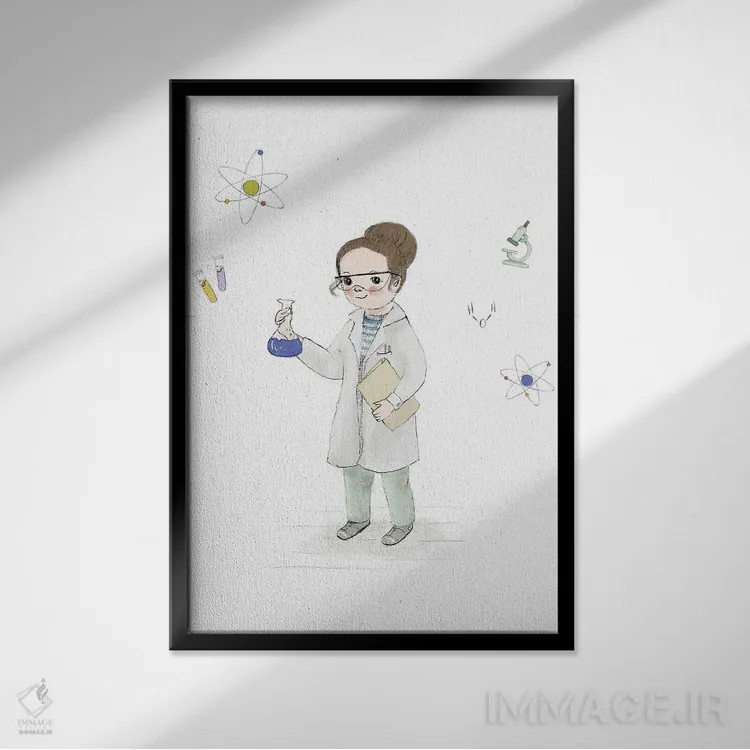 تابلو دکوراتیو دختر دانشمند اثر پائولا زاکیمی - نمای قابدار مشکی