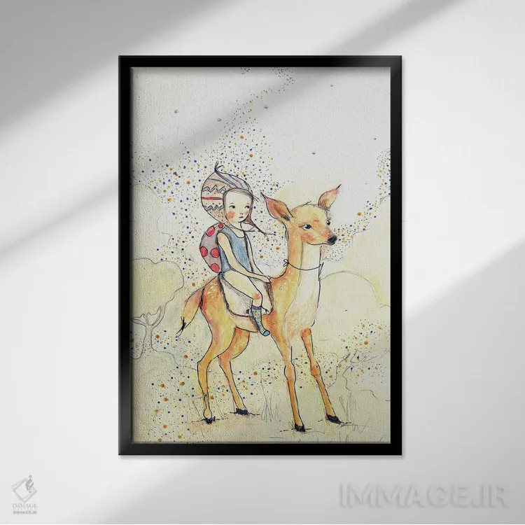 تابلو دکوراتیو دختر جنگلی اثر پائولا زاکیمی - نمای قابدار مشکی