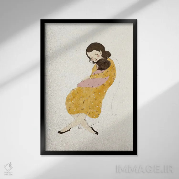 تابلو دکوراتیو مادر و دختر اثر پائولا زاکیمی - نمای قابدار مشکی