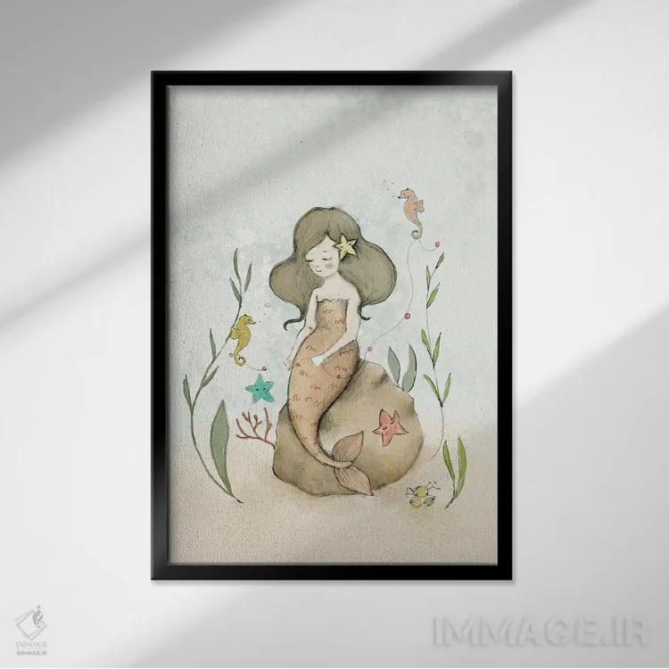 تابلو دکوراتیو پری دریایی اثر پائولا زاکیمی - نمای قابدار مشکی