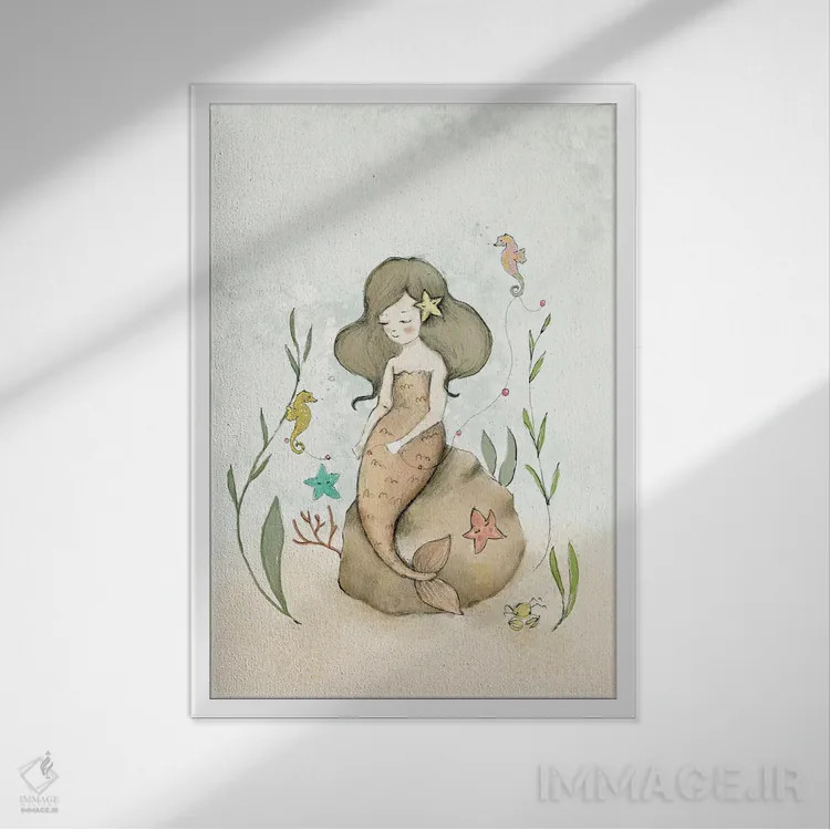 تابلو دکوراتیو پری دریایی اثر پائولا زاکیمی - نمای قابدار سفید