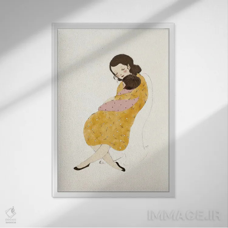 تابلو دکوراتیو مادر و دختر اثر پائولا زاکیمی - نمای قابدار سفید