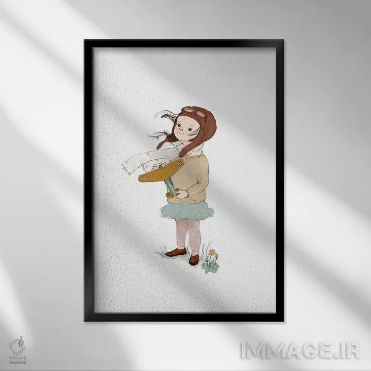 تابلو دکوراتیو دختر خلبان اثر پائولا زاکیمی - نمای قابدار مشکی