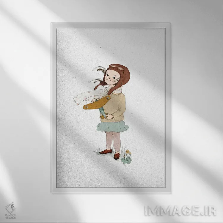 تابلو دکوراتیو دختر خلبان اثر پائولا زاکیمی - نمای قابدار سفید