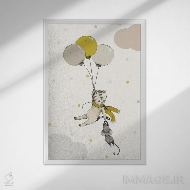 تابلو دکوراتیو گربه ۲ اثر پائولا زاکیمی - نمای قابدار سفید