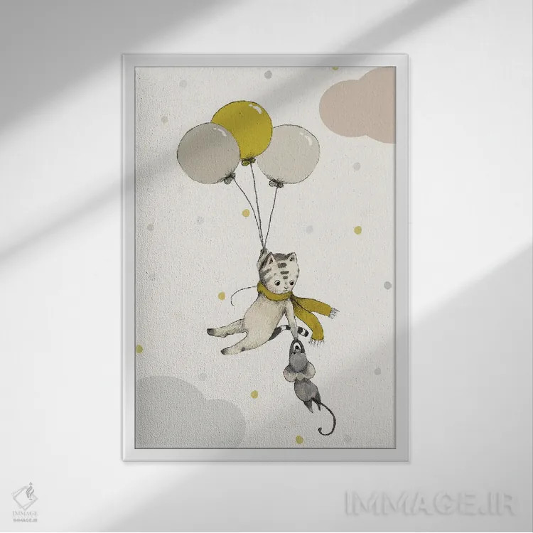 تابلو دکوراتیو گربه ۲ اثر پائولا زاکیمی - نمای قابدار سفید