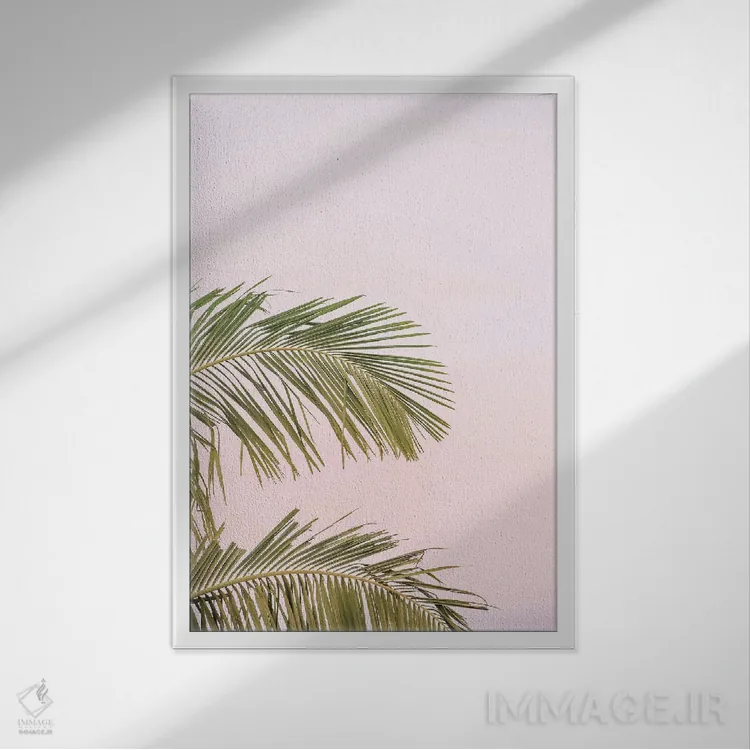 تابلو دکوراتیو نخل های صورتی اثر گریس دیجیتال آرت کو - نمای قابدار سفید