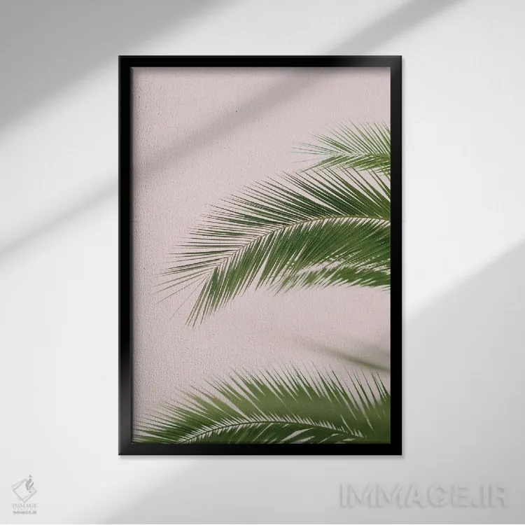 تابلو دکوراتیو نخل صورتی و سبز اثر گریس دیجیتال آرت کو - نمای قابدار مشکی
