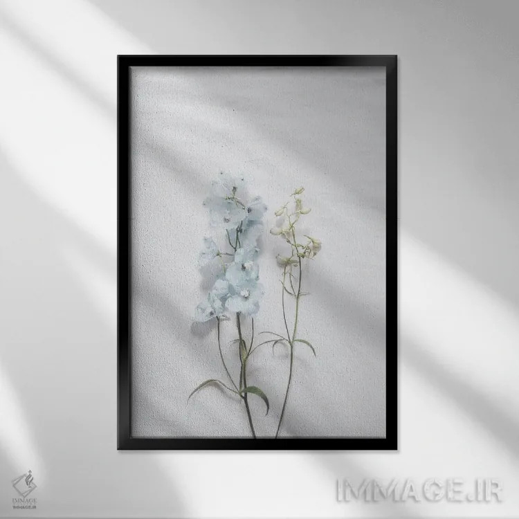 تابلو مینیمال گل آبی مینیمال اثر گریس دیجیتال آرت کو - نمای قابدار مشکی