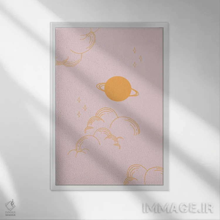 تابلو مینیمال سیاره و ستاره ها اثر گریس دیجیتال آرت کو - نمای قابدار سفید