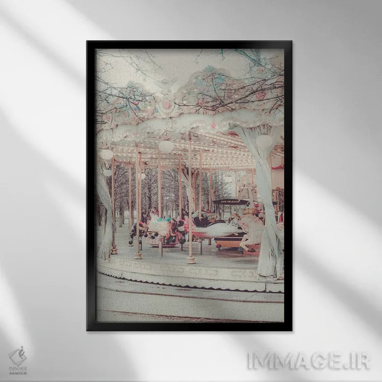 تابلو دکوراتیو چرخ وفلک طلایی پاریس ۲ اثر گریس دیجیتال آرت کو - نمای قابدار مشکی