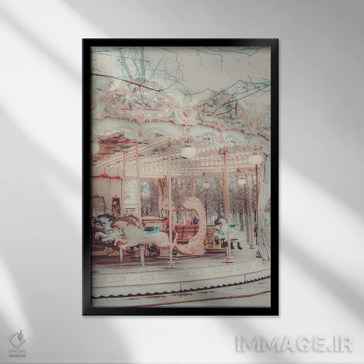 تابلو دکوراتیو چرخ وفلک طلایی پاریس اثر گریس دیجیتال آرت کو - نمای قابدار مشکی