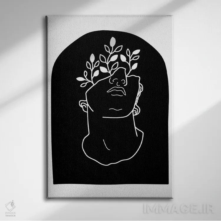 تابلو مینیمال زیبایی مردانه باستانی سیاه و سفید اثر گریس دیجیتال آرت کو - نمای روبهرو روی دیوار