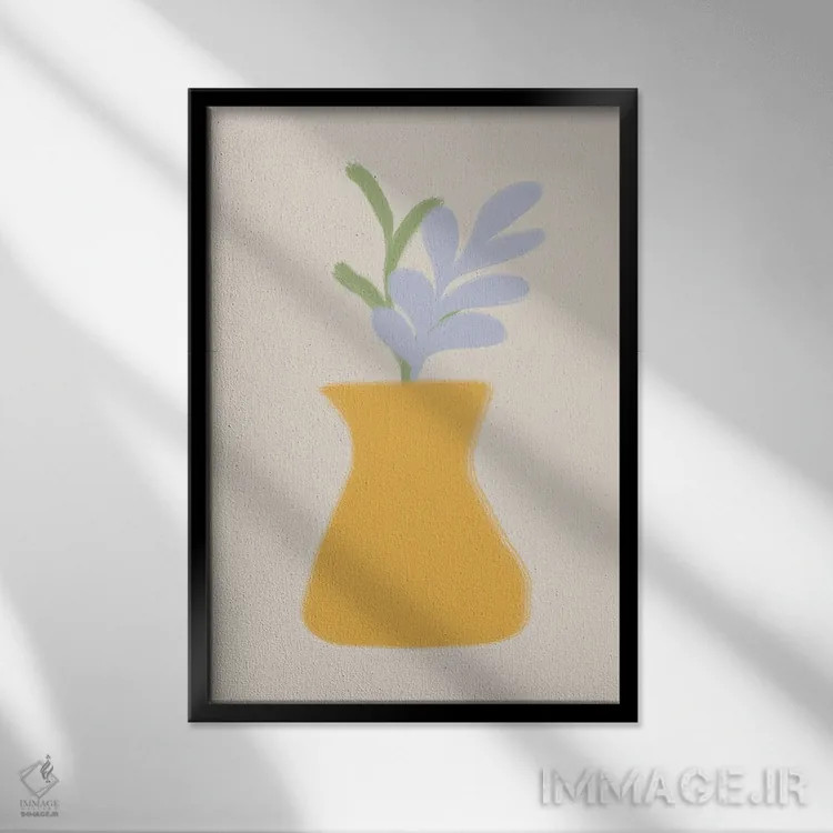 تابلو مینیمال گلدان اسکانباوراویایی با گیاهان اثر گریس دیجیتال آرت کو - نمای قابدار مشکی