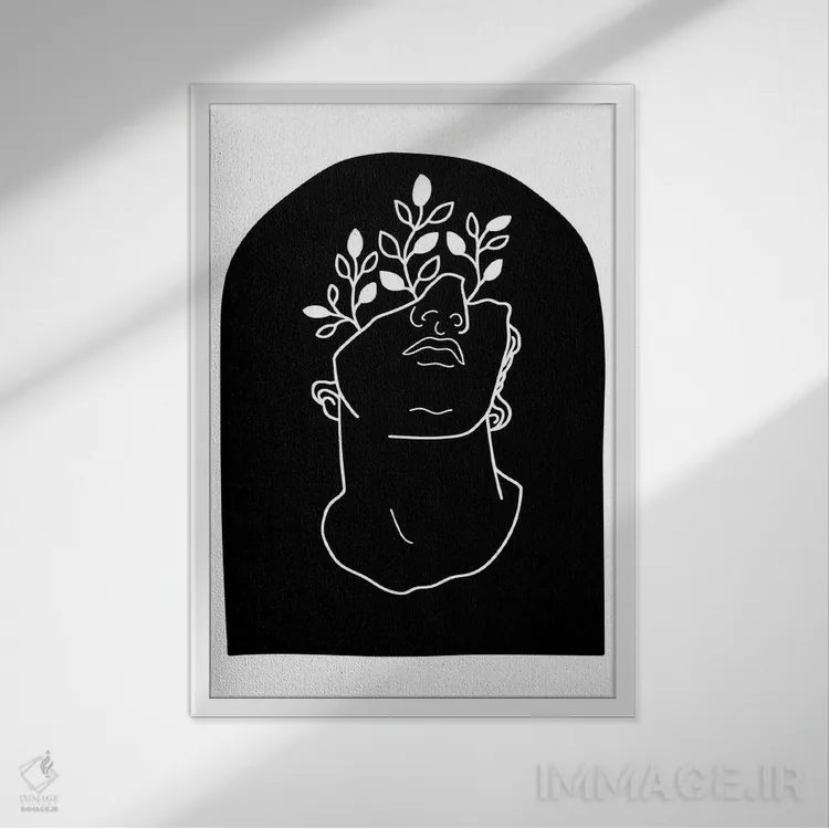 تابلو مینیمال زیبایی مردانه باستانی سیاه و سفید اثر گریس دیجیتال آرت کو - نمای قابدار سفید